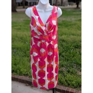 Boden Pink Orange Geometric Print Dress Womens US 4 Sleeveless Wrap Style Lined